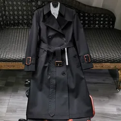 Lingzhi Wu Trench Spring Autumn Classic Black Coat 2024 Top Quality Female Outerwear British Medium Length New Arrival