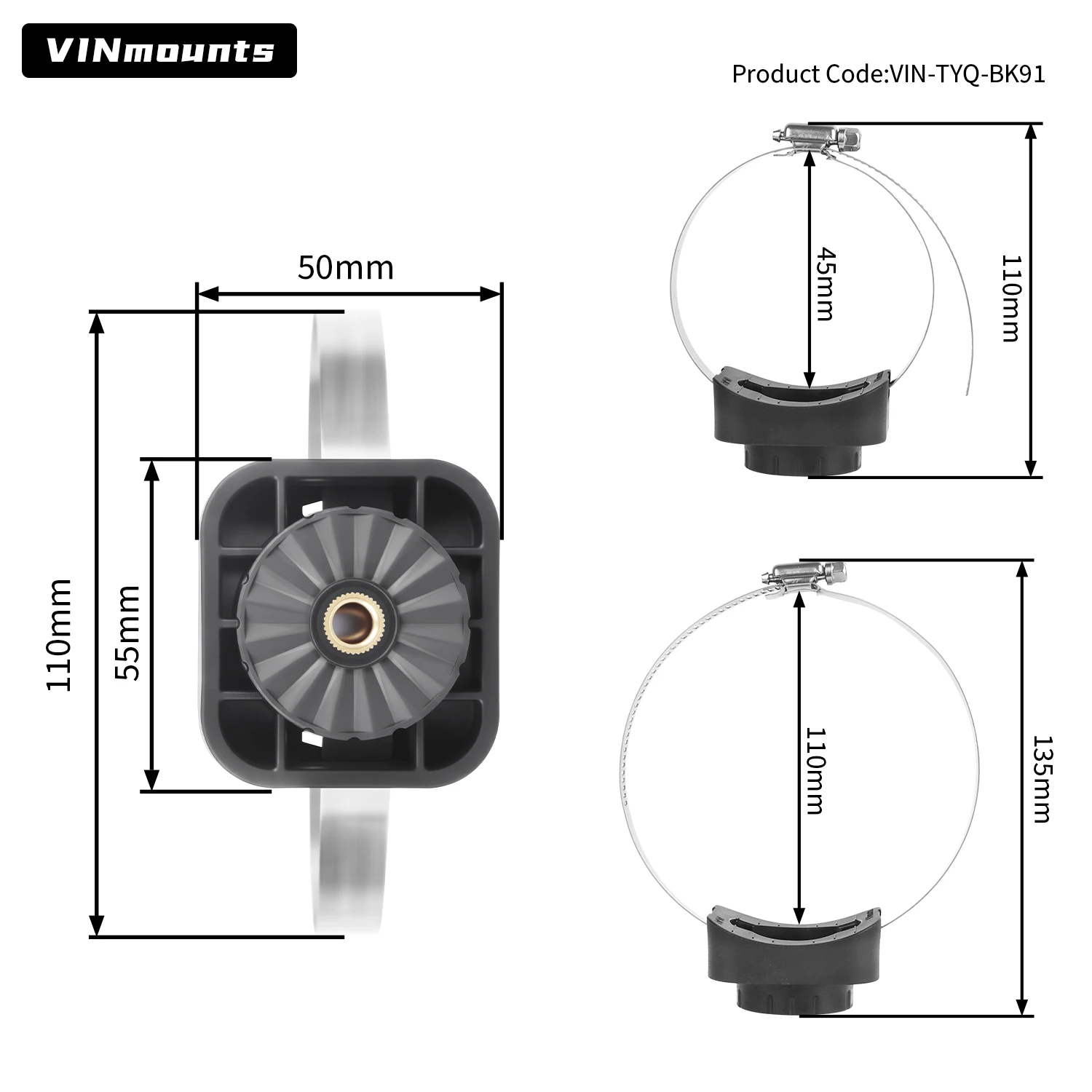 

VINmounts Perspective Mode Mount Clamp-On Transducer Mount for Trolling Motor with Garmin LVS62 / LVS34，etc VIN-TYQ-BK91-114