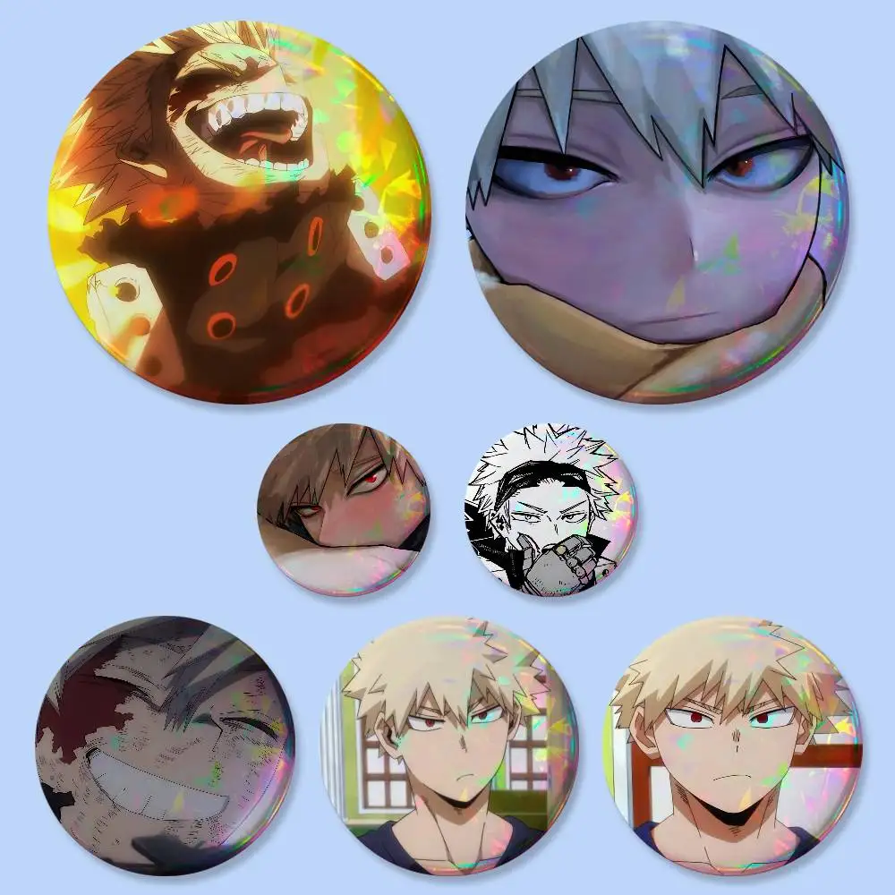 Coole Cartoon Katsuki Bakugo Abzeichen 25 32 44 58 75 mm Runde Cosplay-Pins Taschendekoration Fangeschenke für Fans und Freunde Brosche Souvenir