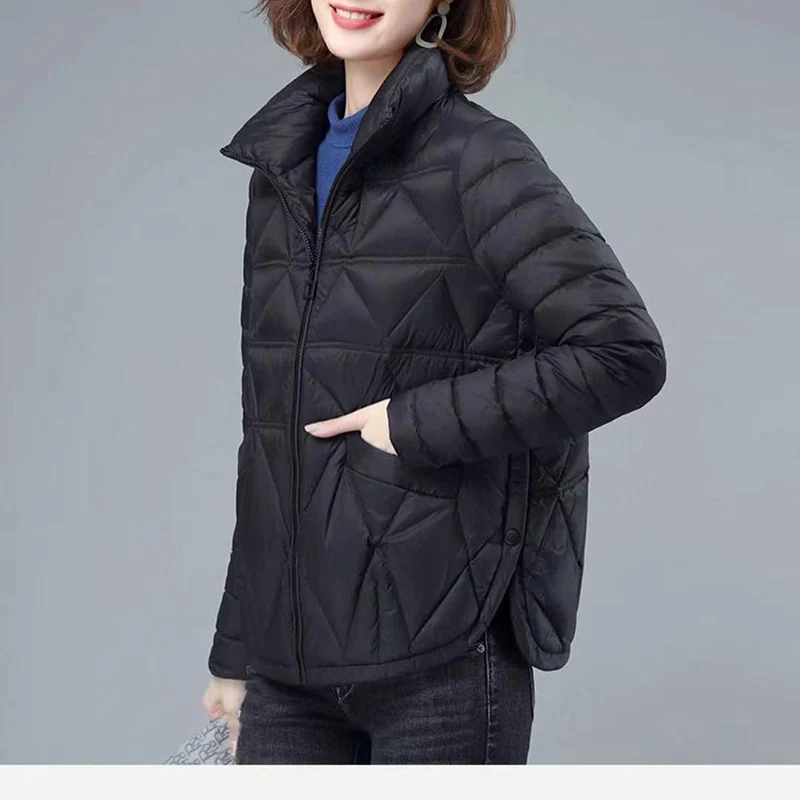 Fashion Stand Collar Solid Color Asymmetrical Jackets Women\'s Clothing 2024 Winter Loose Casual Tops Commuter Warm Coats