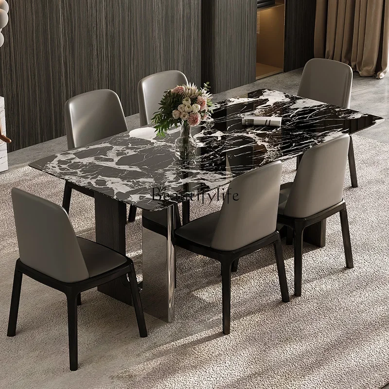04*French retro style marble dining table rectangular modern simple light luxury high-end home