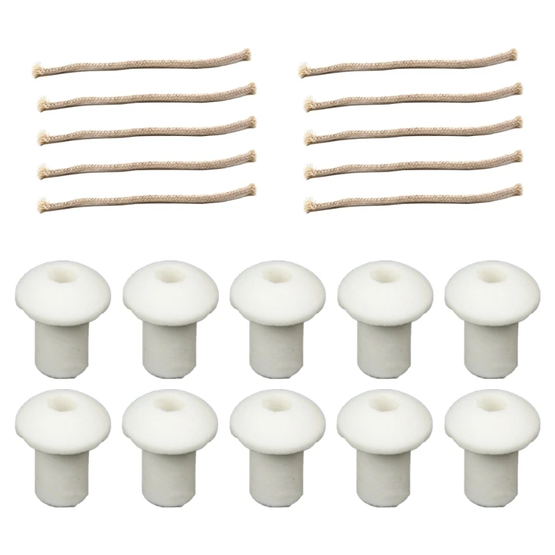 10pcs Cotton Wicks Ceramics Holders Set for Reliables Flame in Alcohols Lamp Great for Glass Blowing and Candle Making