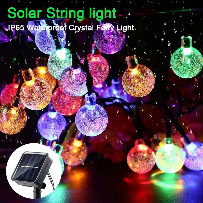 Outdoor Solar LED String Light, Bubble Ball, Fairy Light, Crystal Ball, Decoração Lâmpada, Feriado de Natal