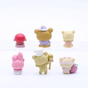 Sanrio Mini Actionfiguren für Kinder, meine Melodie, Braunbär, Chefhut, Kuromi -Puppe, DIY -Dekorationskuchen, Geschenke Spielzeug, 6pcs 8 Hauptverkaufsbär Kuromi - №7