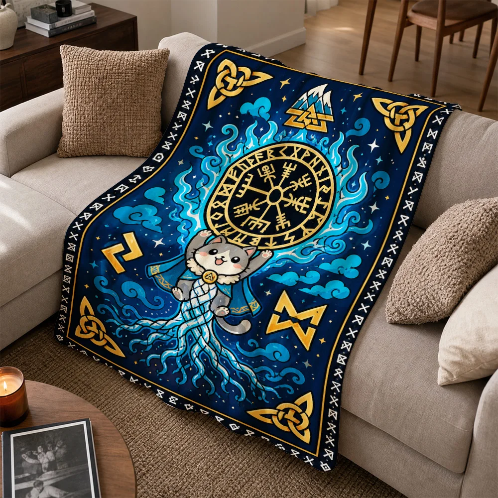 Mystic Occult Tarot Zodiac Boho Cat Throw Blanket for Sofa Witchy Astrology Home Decor Cozy Couch Coverlet Gift