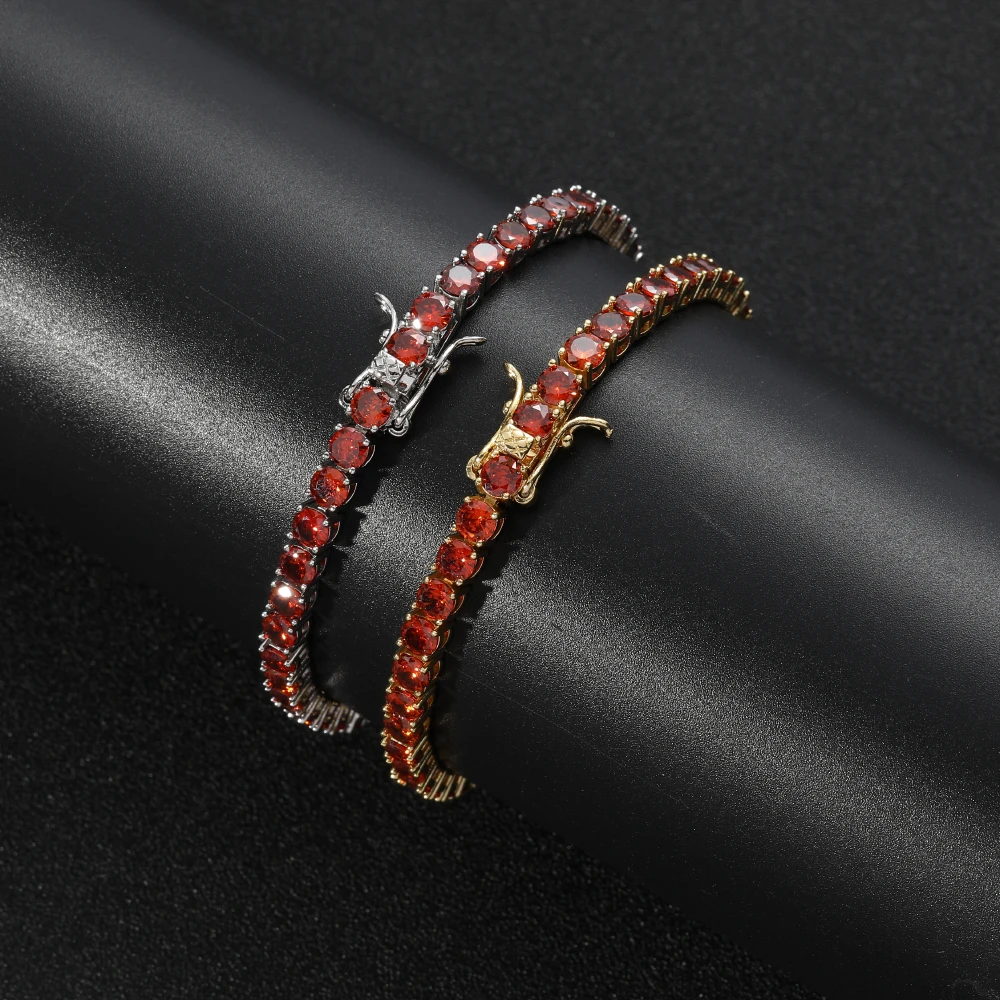 EYIKA Colorful 4MM One Row Iced Out CZ Tennis Chain Bracelet Claw Setting Red Blue Green Purple Zircon Bangle Men Women Jewelry