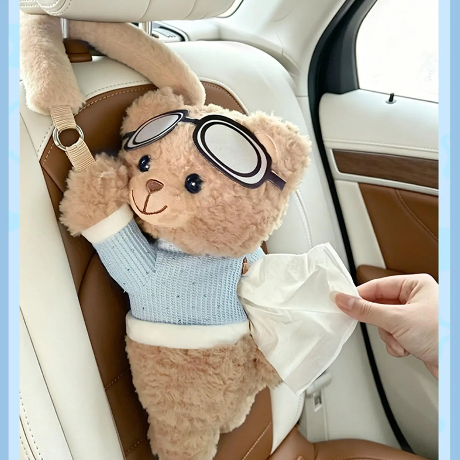 Cute Bear Car Tissue Boxes Multifunctional Hanging Large Capacity Tissue Bags Car Decoration Pendant Paper Storage Bag