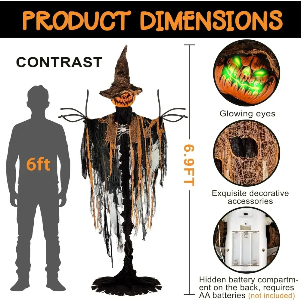 83 "Animatronics labu pria dengan Light-up mata, suara menyeramkan, Motion - Sound & sentuh diaktifkan, ukuran hidup Dekorasi Halloween