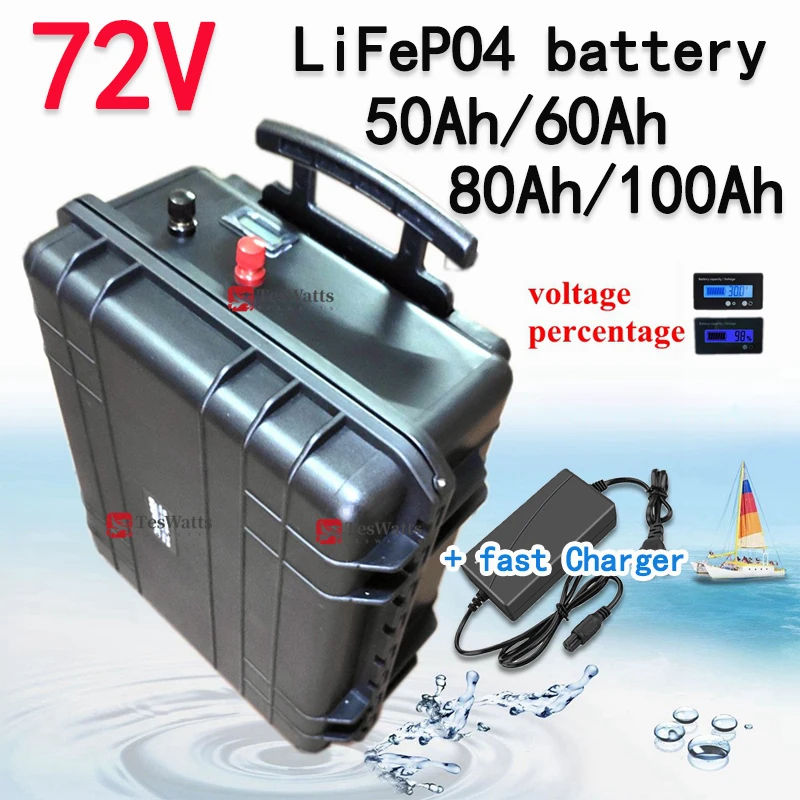 Waterproof 72V 50Ah 60AH 80AH 100AH LifePo4 Lithium Battery for Electric Vehicle MotorBike Scooter +Charger