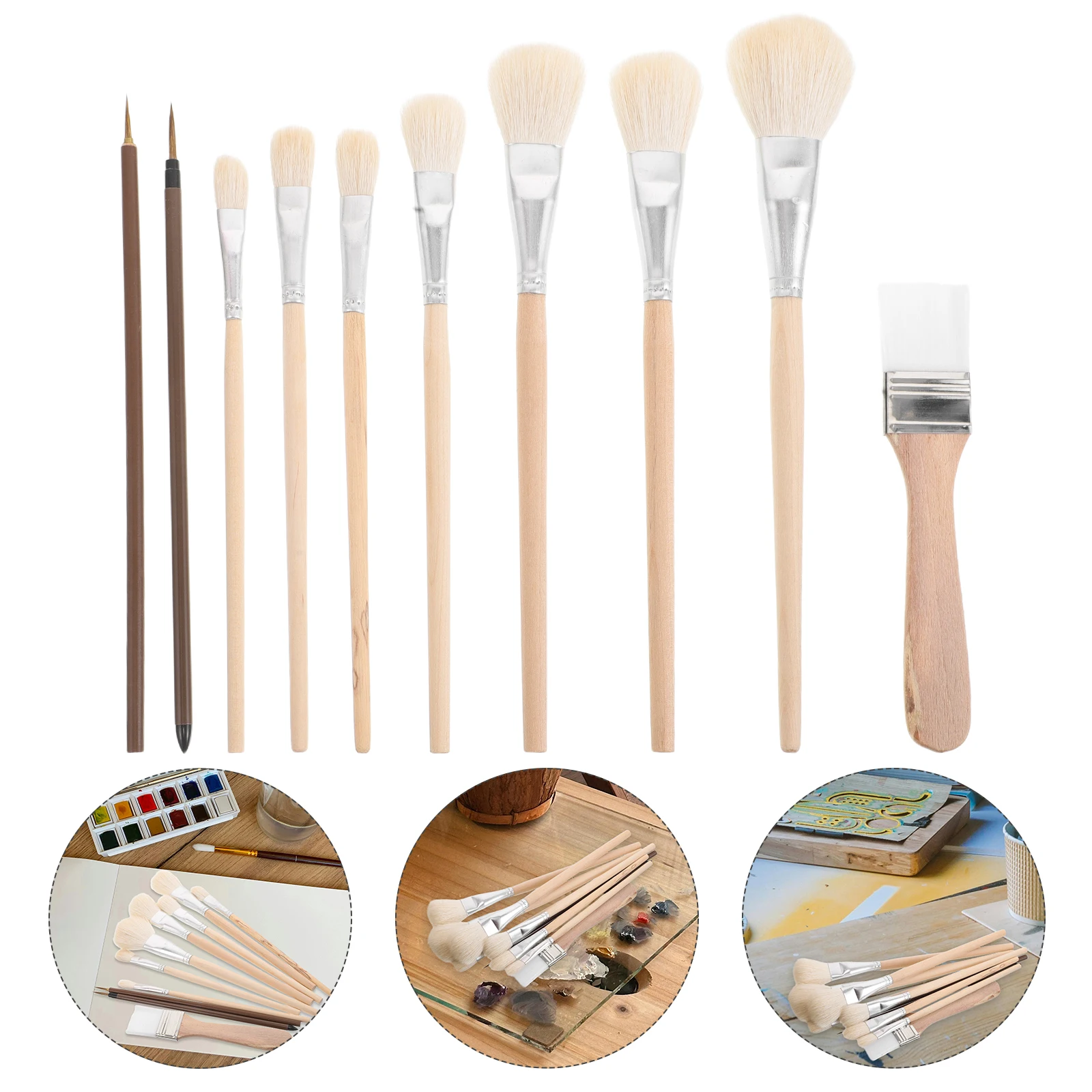 

Oil Painting Brush Set Artists Supplies Portable Brushes Fine Tip Wool Flat Craft Detail