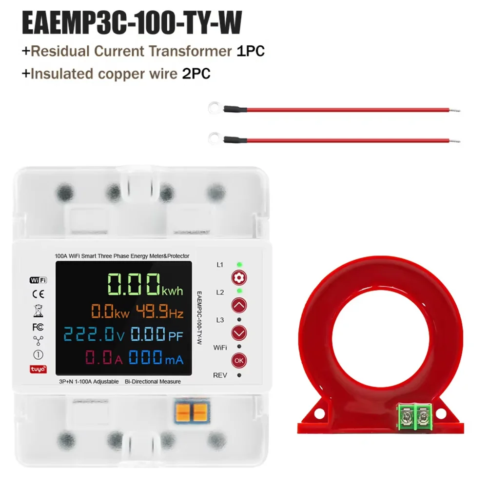 Three Phase For Smart WiFi Energy Meter 4P Circuit Breaker With Leakage Protector LCD Display For For Tuya App Remote Control Bu
