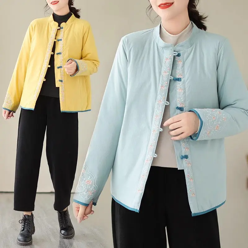 

Retro Chinese Style Women Clothes Embroidery Cotton Linen Jacket 2023 Autumn Winter Loose Big Size Casual Lightweight Coat Z2949