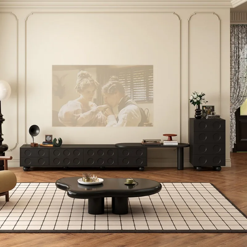 Armário de tv preto minimalista, extensível, nórdico, sala de estar, apartamento, armazenamento moderno, szafka pod, móveis de telewizor