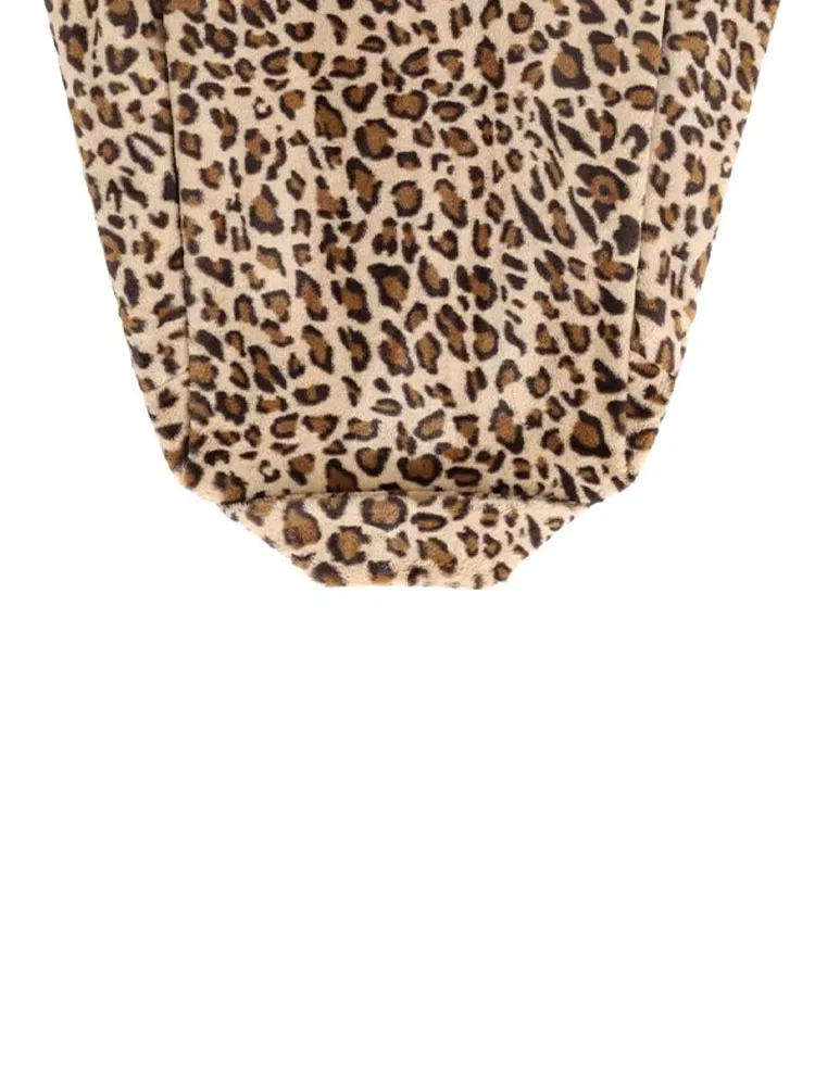 

HH Women Fashion Turn-down Collar Leopard Print Jacket Female Single Breasted Pocket Decorated Long Sleeve Winter Faux Fur Coat