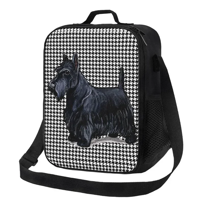 

Custom Scottish Terrier Houndstooth Lunch Bag Women Cooler Thermal Insulated Lunch Box for Children School