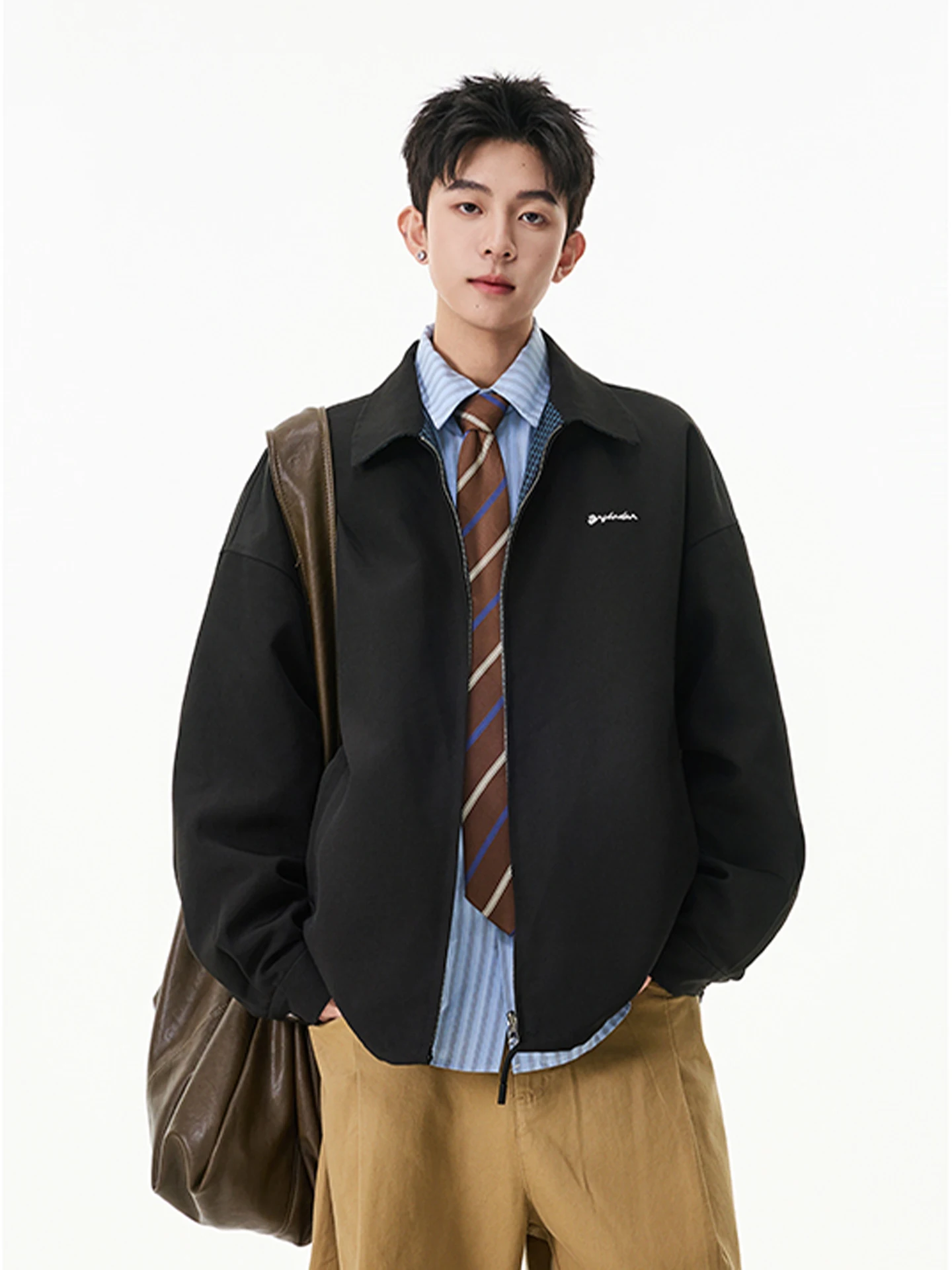 

American Retro Double-Sided Wearable Collared Jaet for Men Casual Haome Open Cardigan Sle Polyester/Nylon Cosite Fiber