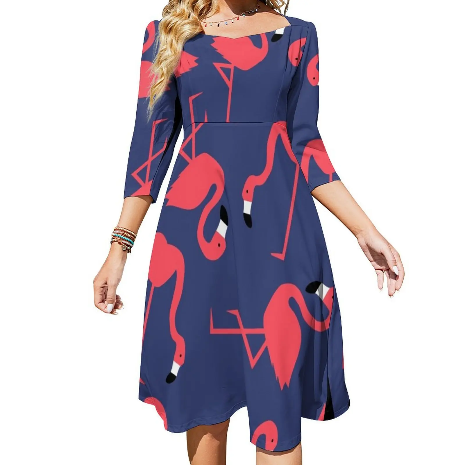

Fluorescent Flamingos Flare Dress dresses for womens 2024 Women's summer skirt luxury woman evening dress