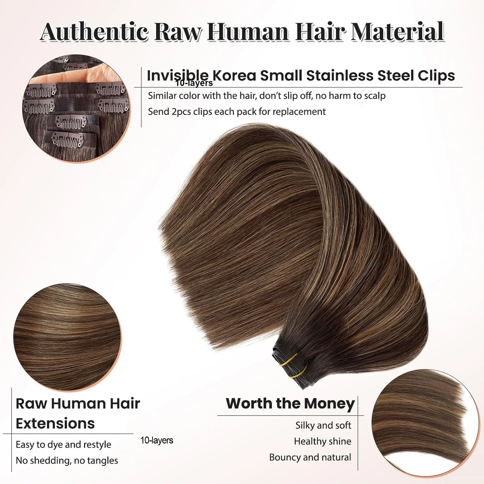 30インチ ハイライト クリップイン エクステ 人毛 140g ストレート レミー ブラジリアン ヘア 10個/セット エクステ クリップイン