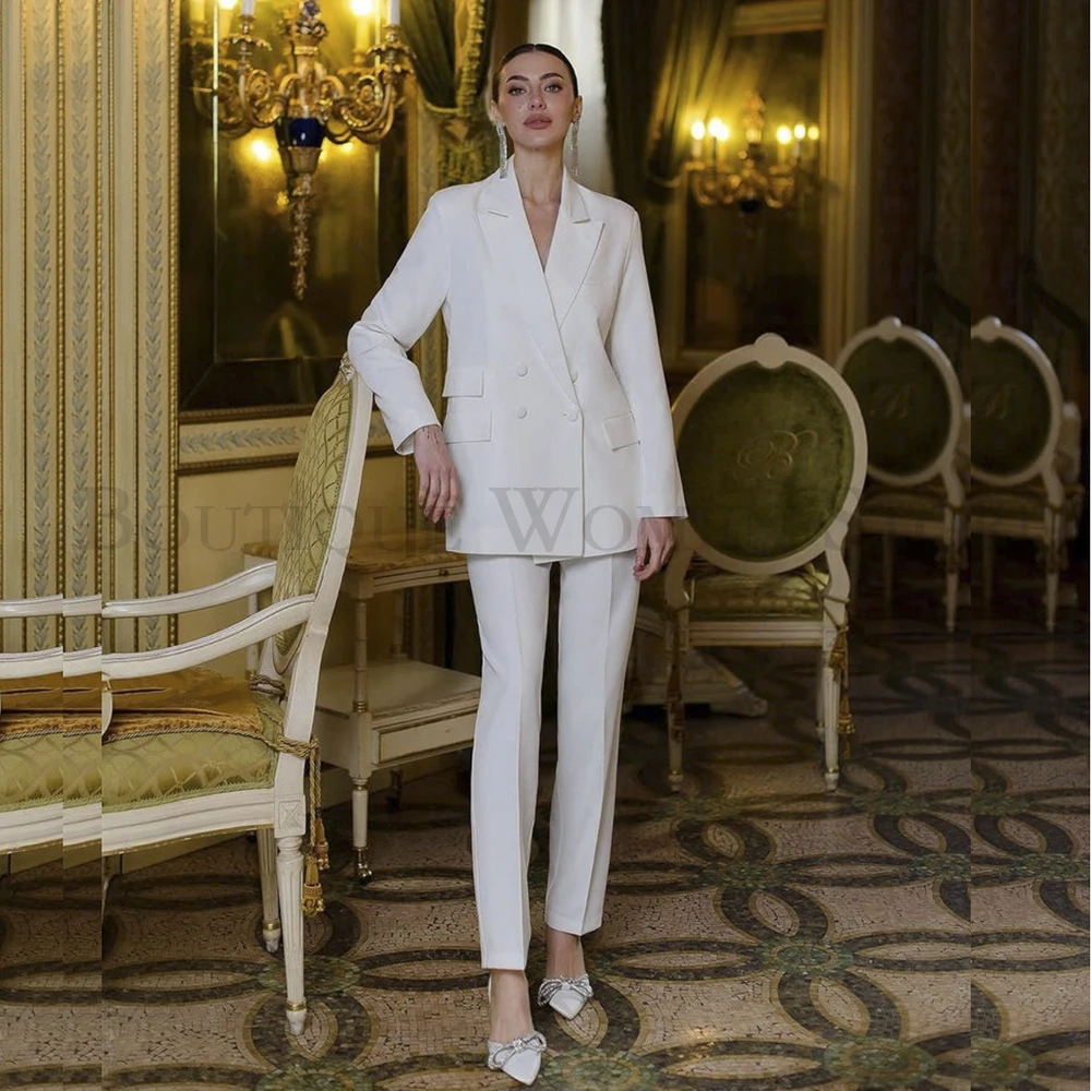 بدلات نسائية فاخرة مزدوجة الصدر مكونة من قطعتين سترة وسراويل أطقم ملابس أنيقة للمكتب للسيدات سترة عالية الجودة أزياء نسائية