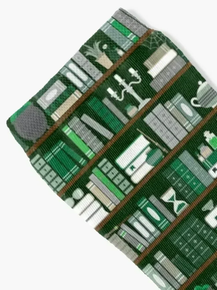 Book Case Pattern - Green and Grey Socks compression professional running soccer anti-slip snow Socks Ladies Men's