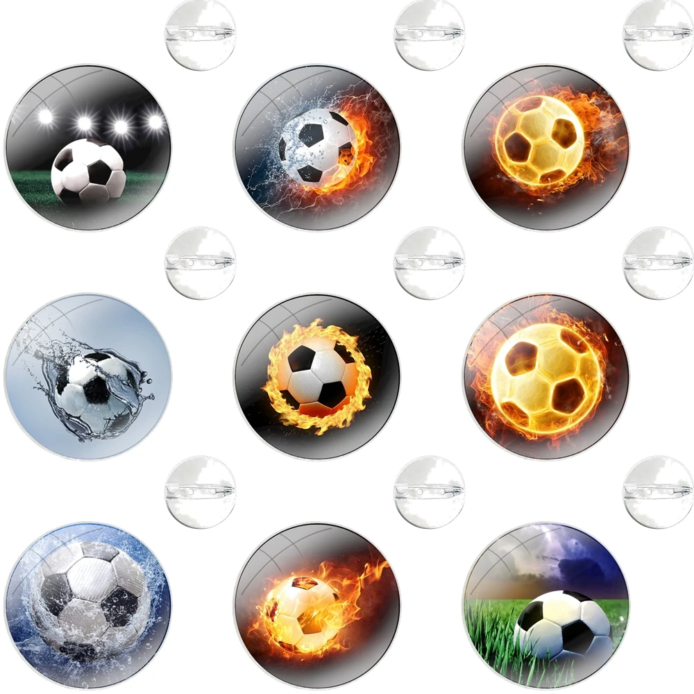 Soccer Ball on water burning fire Pins Badge Metal Brooches For Clothes Backpack Decoration gift