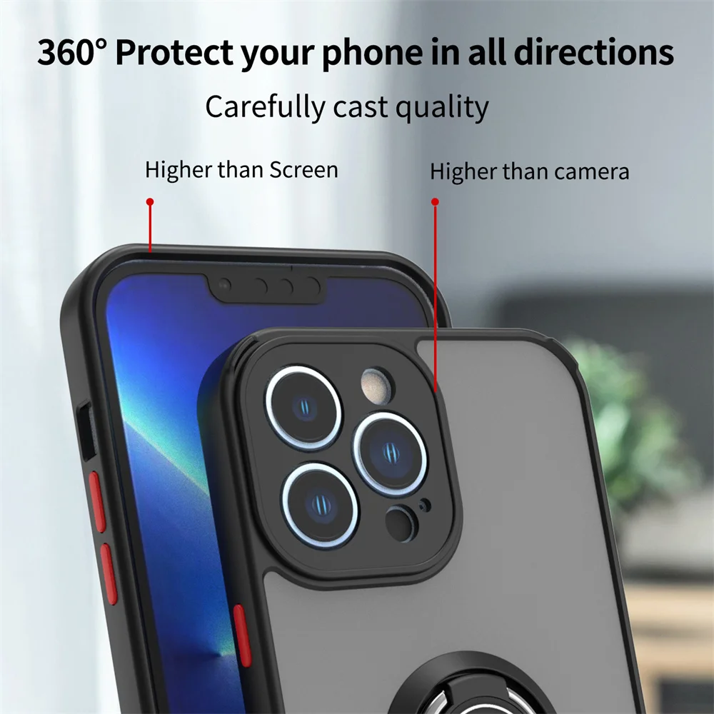 Magnetic Matte Case  For IPhone 15 14 13 12 11 Pro Max Mini X XS XR 8 7 Plus Shock Proof Ring Holder Cover