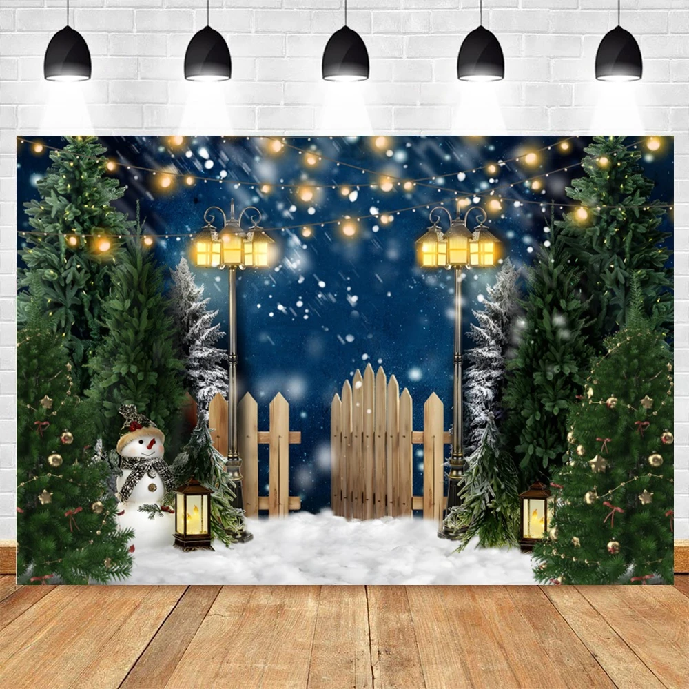 Winter Forest Snow Scene Photography Background Christmas Pine Tree Snowflake Snowman Baby Portrait Backdrop Photo Studio Props