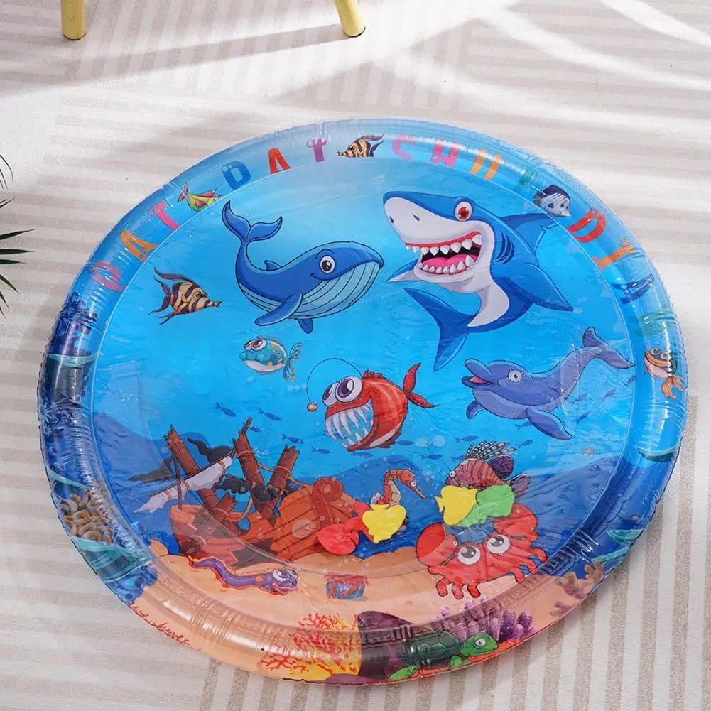 Interactive Cat Water Play Mat Inflatable Splash Pad Ocean Fish Theme Sensory PVC Crawling Toy for Cats Durable Pet Activity Pad