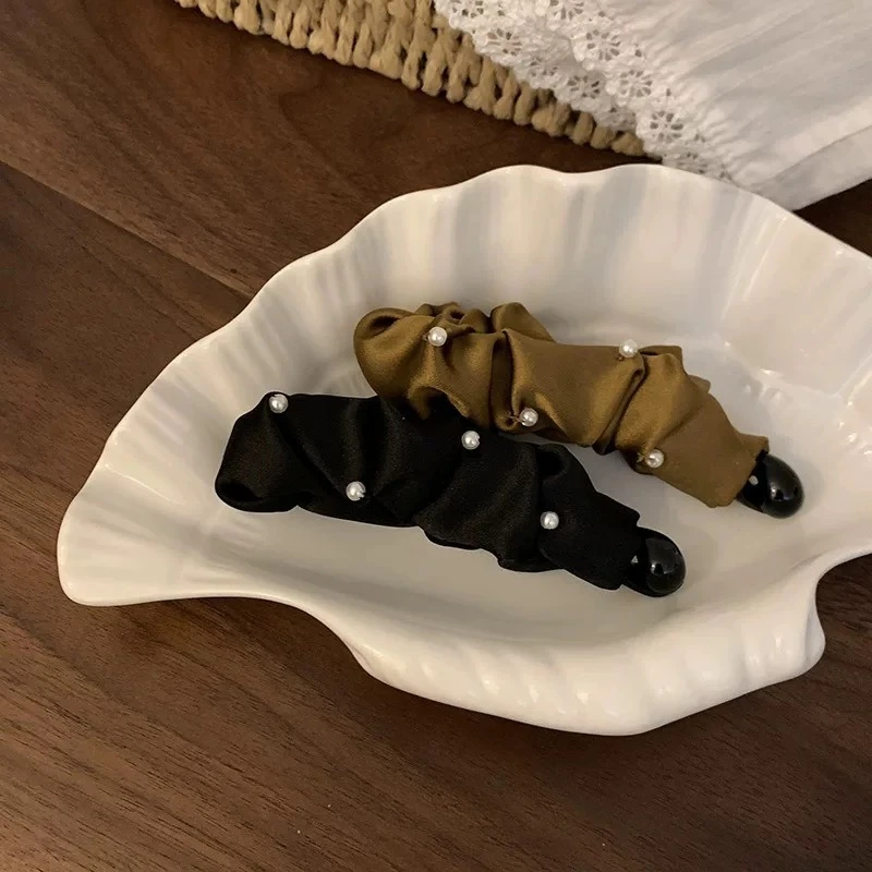 

Маленькая жемчужная ткань, зажим-банан, корейский стиль, милая элегантная заколка для волос, бант, зажим для хвоста, держатель для хвоста, вертикальный зажим для женщин