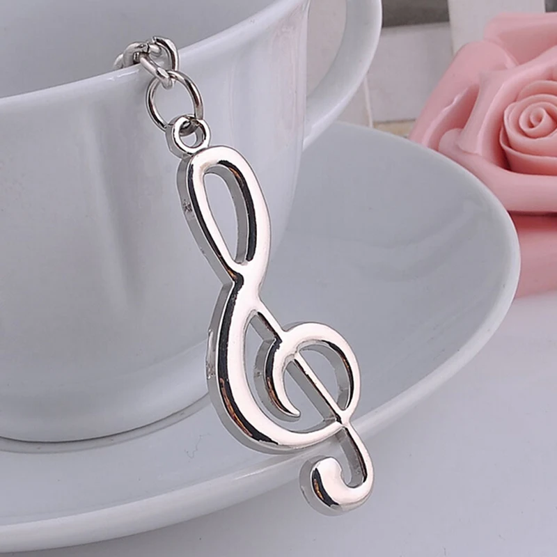 1PCS Men Women Auto Key Chain For Car Metal Music Symbol Key Ring Key Chains Trinket Silver Plated Musical Note