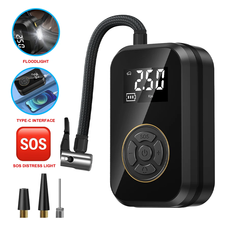 

Car air pump,air compressor,130PSI，portable wireless electric tyre inflator,suitable for motorcycle,bicycle and car tyres，balls