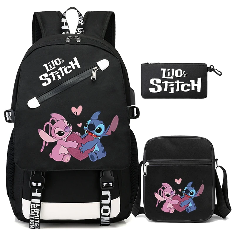 3 sztuk/zestaw Disney Lilo Stitch płócienny plecak z torebką piórnik dla dziewczynki chłopiec tornister powrót do szkoły Bookbag plecaki