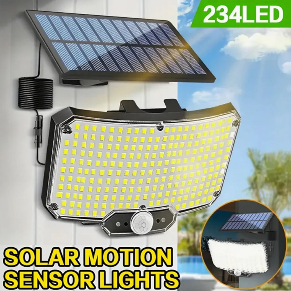 2 Stück 234LED Solar-Wandleuchte IP65 Wasserdicht Bewegungssensor Flutlicht Außen Split Sicherheitsbeleuchtung Lampe für Terrasse, Hof, Garage – Detail 3