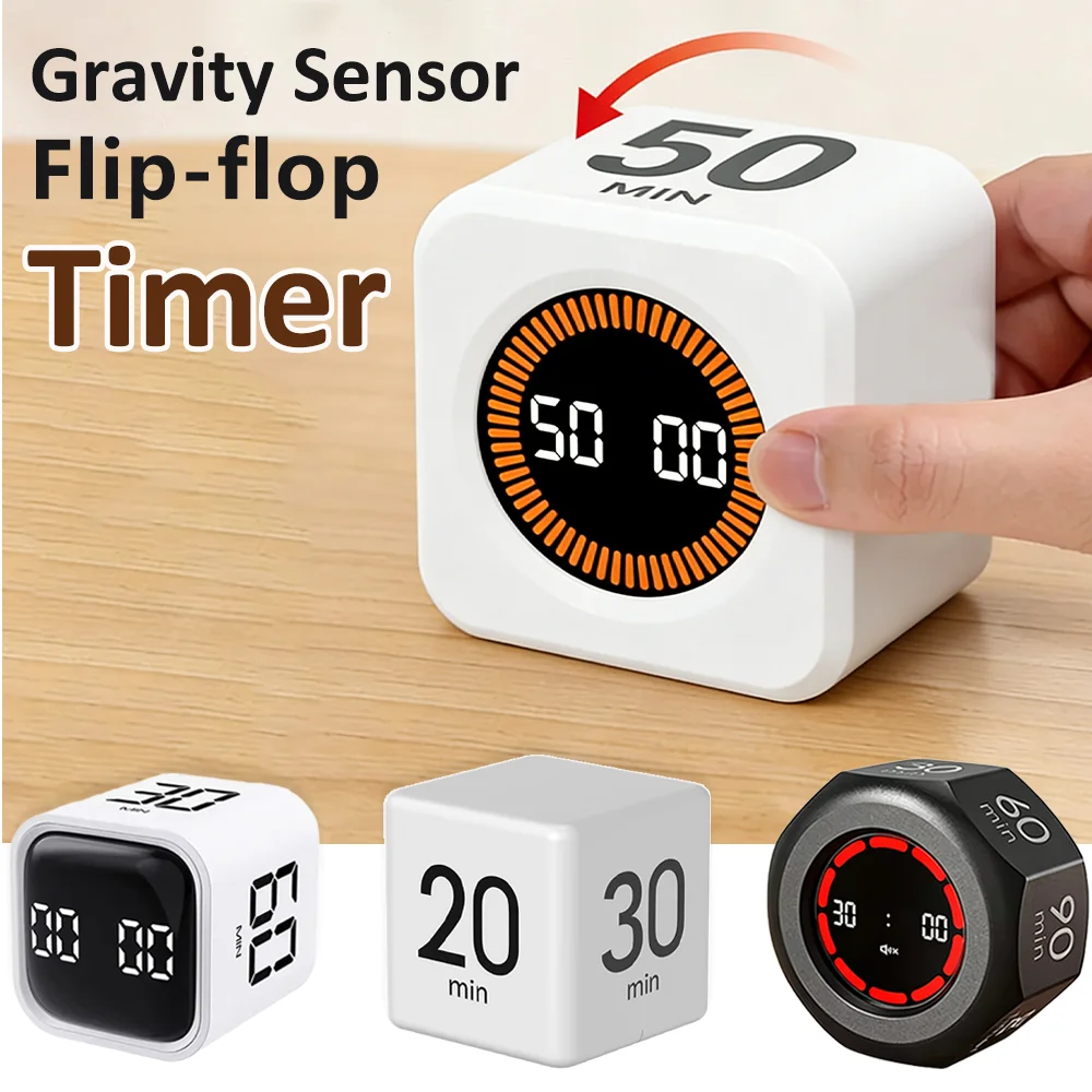Productivity Gravity Sensor Timer LED Display Flip Timers Flipping Preset Time Positive/Countdown Cooking Study Digital Timer