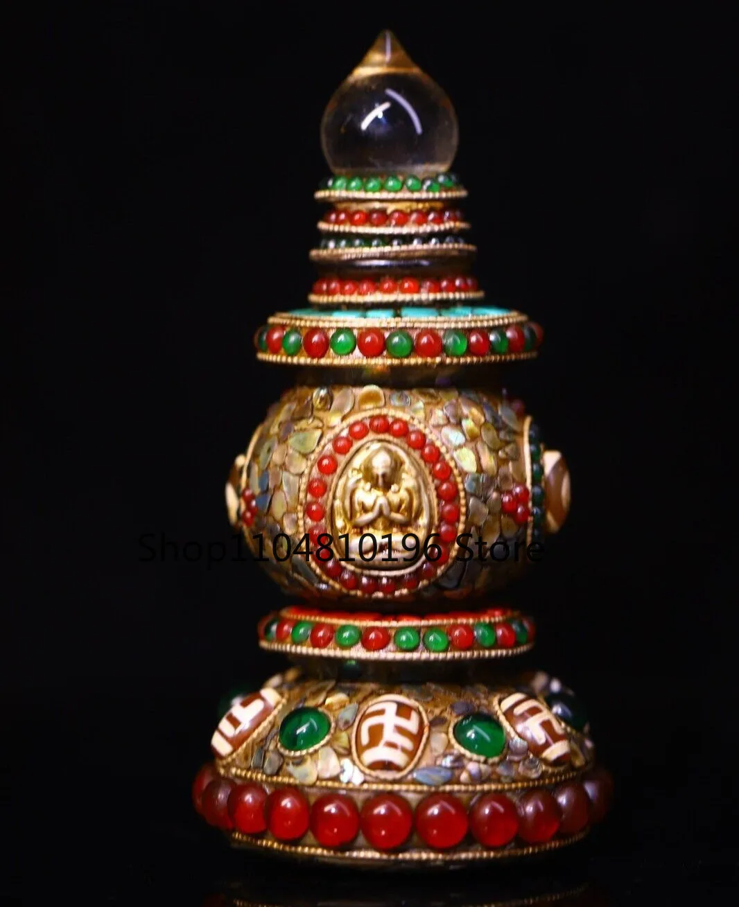 Old Tibet Meteorite iron Painting Gem Shakyamuni Buddha Stupa Pagoda Tower