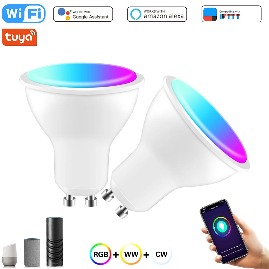 

8W WiFi Smart RGB GU10 Led Spotlight Bulbs For Home Holiday Decoration 110v 220v Dimmable GU 10 Led Lamp Work With Tuya Alexa