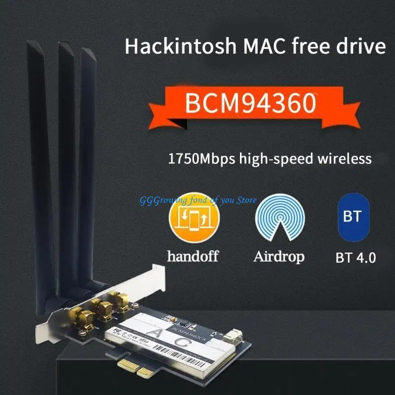 Carte réseau H9EB 2.4 / 5GHz Adaptateur PCIEXWIFI Adapter Wireless AC BCM94360 BT4.0 avec antennes