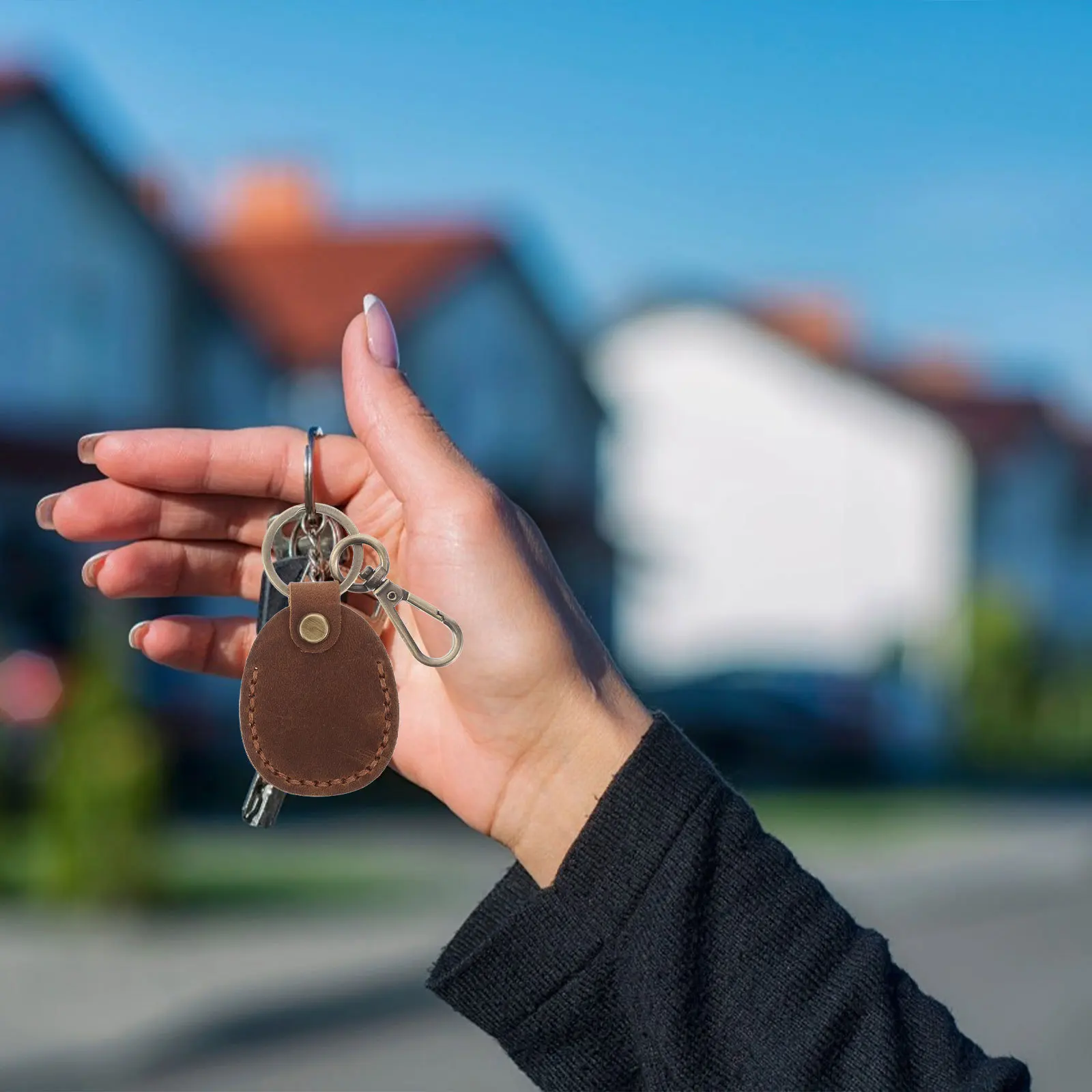 3Pcs Door Access Card Holder Vintage Handmade PU Keychain Smart Card Case Key Ring Fob Protector Multifunctional Storage Pouch