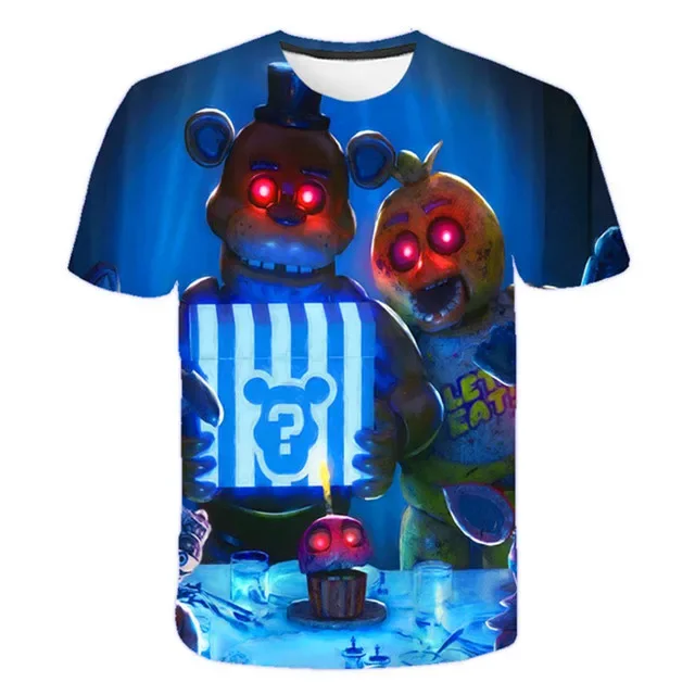 Fnafs T-shirt for Children Five Nights Freddys Short Sleeve Shirt White Black Tee Anime Printed Clothing Kid Gift for Boy Girl