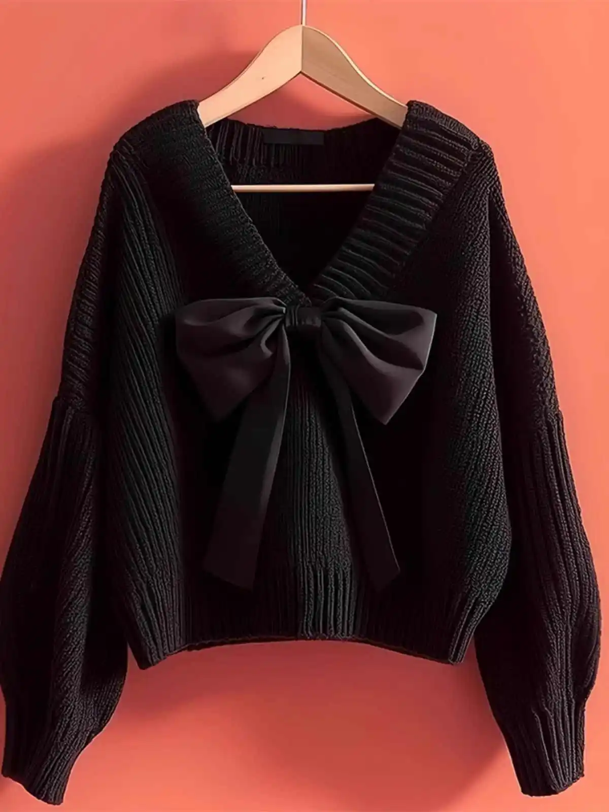 French Style Purple Sweater Women Autumn New Bow V-Neck Loose Temperament Knitted Pullovers Exquisite Elegant Knitwear Tops