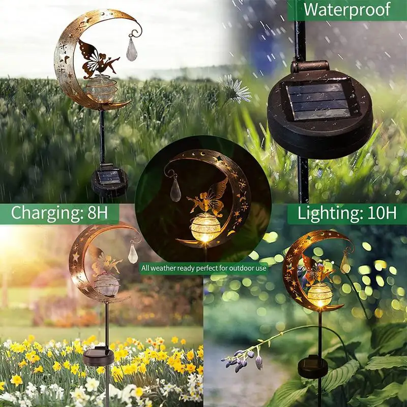 Decorative Garden Stakes Waterproof Crackle Glass Globe With Metal Angle Stake Light Funny Pathway Lighting Adorable Patio Lawn