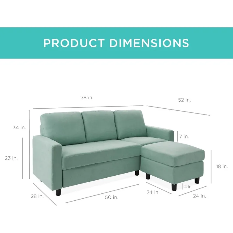 Upholstered Sectional Sofa for Home, Apartment, Dorm, Bonus Room, Compact Spaces w/Chaise Lounge, 3-Seat, L-Shape Design