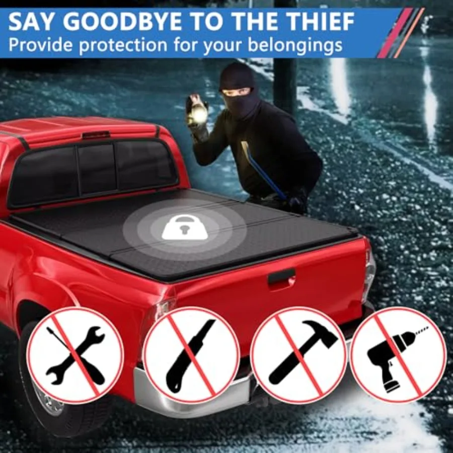 غطاء تونيو لسرير الشاحنة ثلاثي الطي بطول 5.5 قدم مناسب لـ 2022 2023 2024 2025 غطاء تونيو من الألومنيوم الأسود سهل التركيب #4