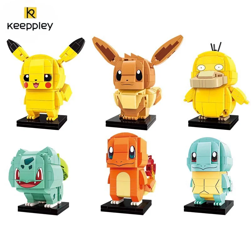 Keeppley Pokémon Series Brickhead Assembled Building Blocks Boy Girl  Toys Pikachu Ibrahimovic Panda Duck Bulbasaur Model Gifts