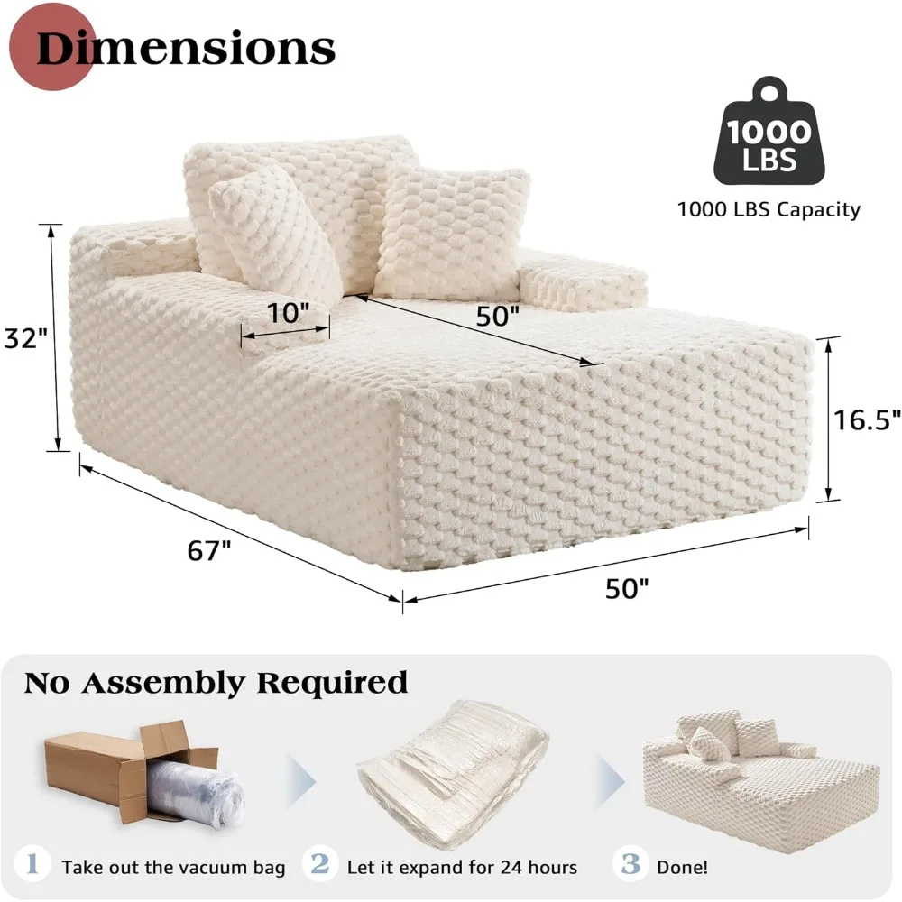 كرسي استرخاء مقاس 67 بوصة، كرسي أريكة بدون تجميع مع مساند للذراعين، أريكة نوم من الفرو الصناعي لغرفة المعيشة، أبيض #2