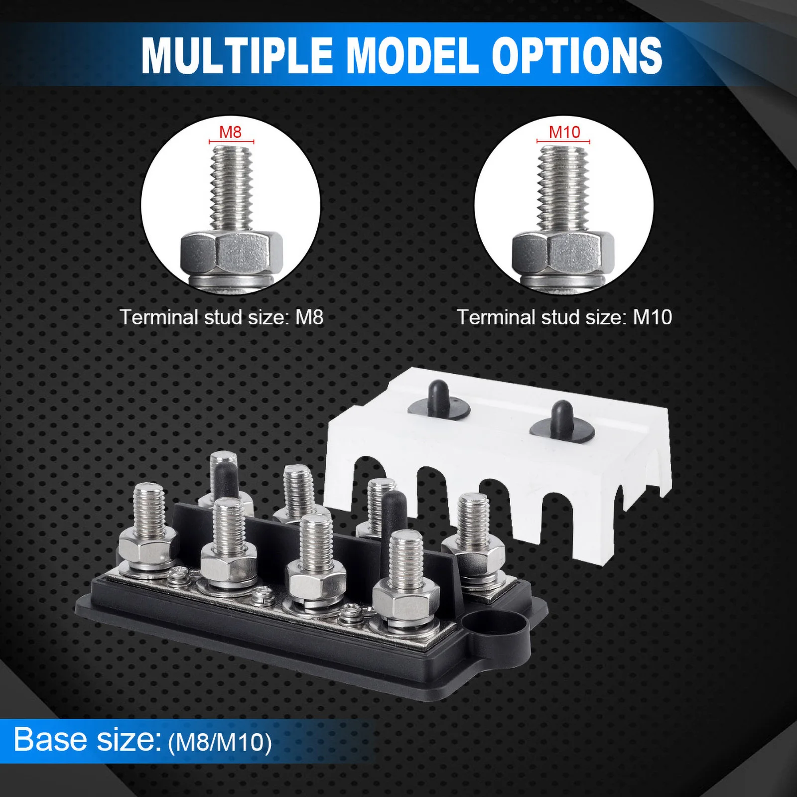 M8 M10 Heavy Duty Busbar Battery Terminal Studs Box 12V-48V 250A Bus Bar Positive Negative Power Distribution Block Box