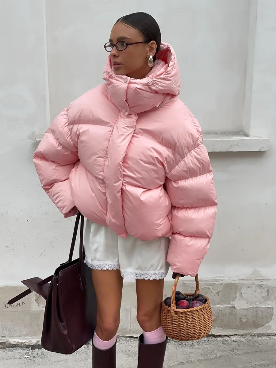 

Pink Hooded Cotton-padded Jacket New Thickened Bread Jacket For Winter In Europe And America Warm Cotton-padded Jacket