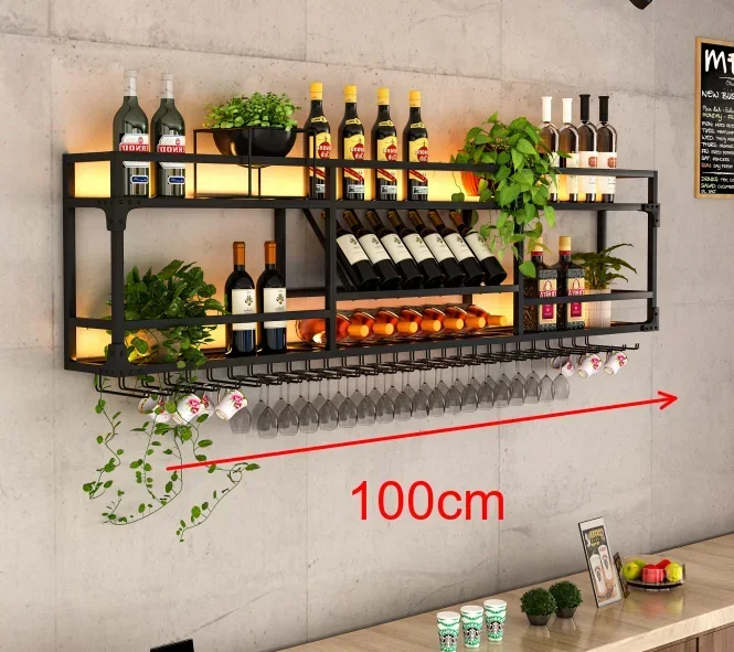 -Bar Wall Wine Rack Storage Rack, Red Cabinet Grid Rack, Wall Mounted Display Rack, Hanging Glass Storage Rack