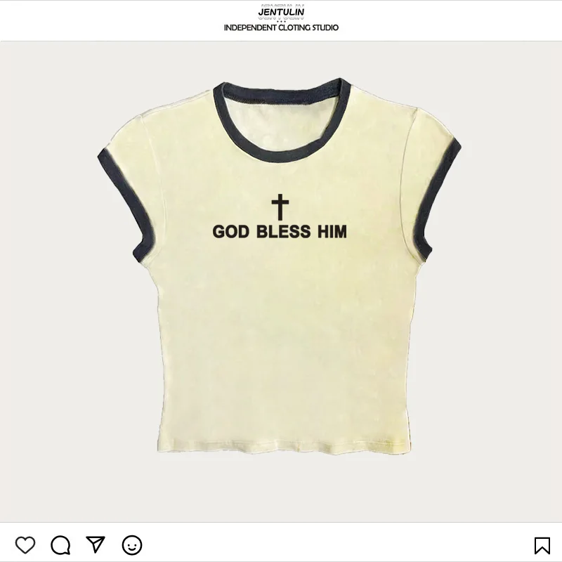 Women\'s Aesthetic Letter Punk Goth Tshirt Short Sleeve Crop Tops Harajuku T-Shirt Skinny Vintage Sexy Cropped Tops Baby Tees