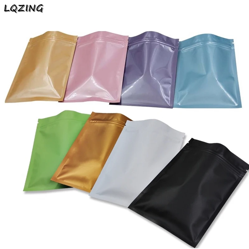 20PCS/LOT Pearl Pink Mini Jewellry Storage Bag Zip Lock 7*10cm Matte Black Aluminum Zipper Pouches For Small Item/Ring Packing